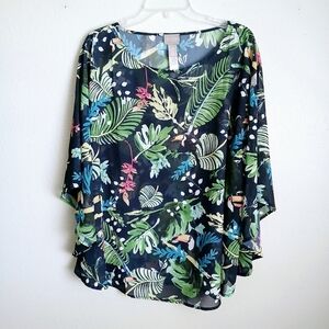 Chicos Tropical Poncho Top Tossed Toucan Chianti Midnight Womens Size L/XL